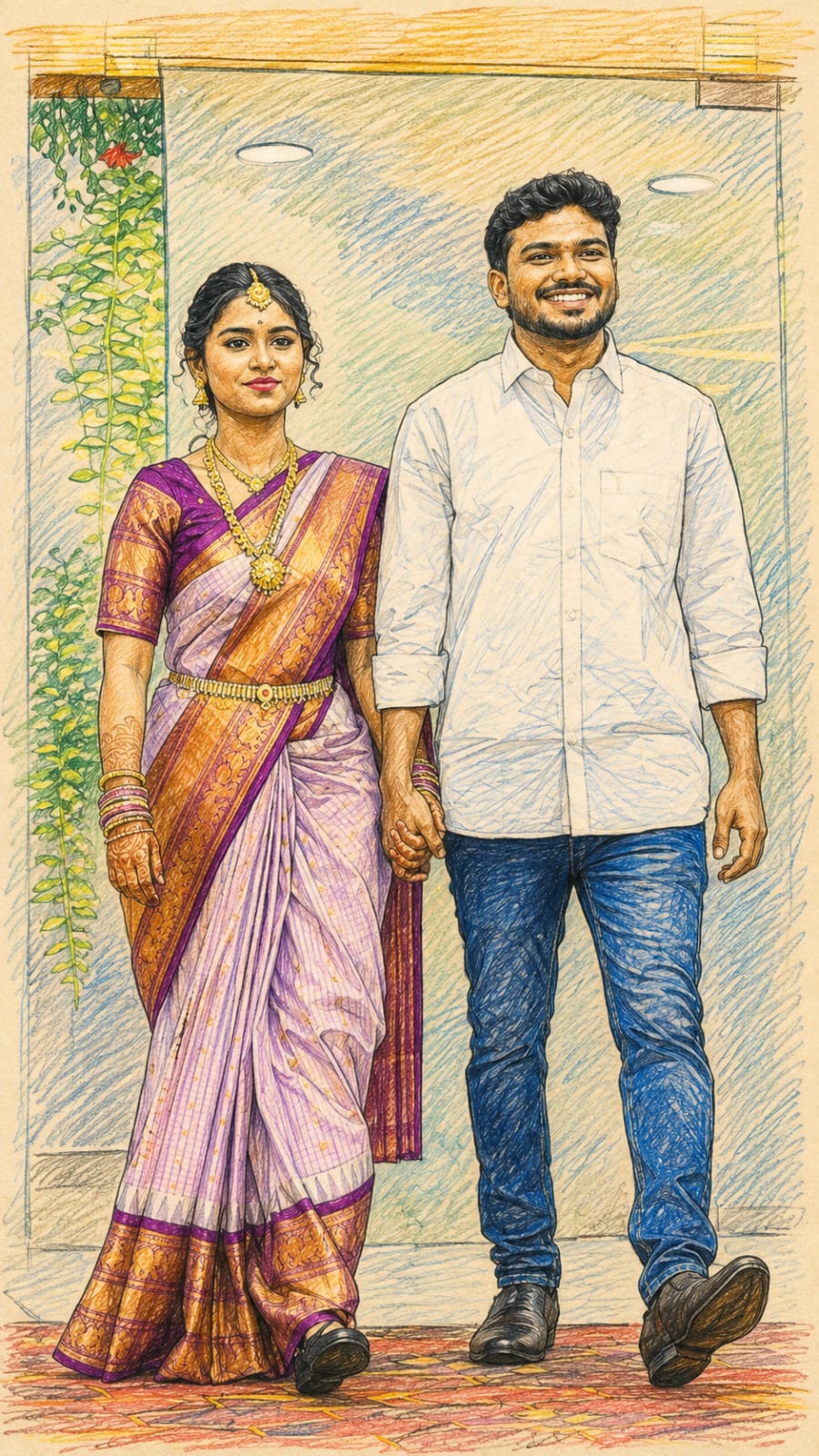 Joyful portrait of Achyuth Kumar & Aishwarya walking together
