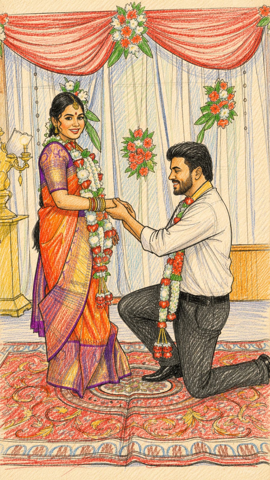 Achyuth Kumar holding Aishwarya hands in a traditional ceremony